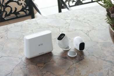 Arlo Pro 2 placed on outdoor table