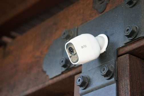 Arlo Pro 2 mounted to outdoor beam